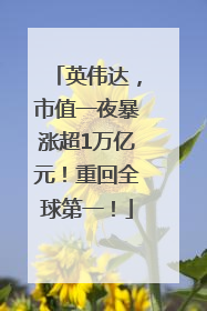 英伟达，市值一夜暴涨超1万亿元！重回全球第一！